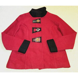 Womens Sweater/Jacket-ICELANDIC DESIGN-red wool lined cardigan Artsy Lagenlook-S